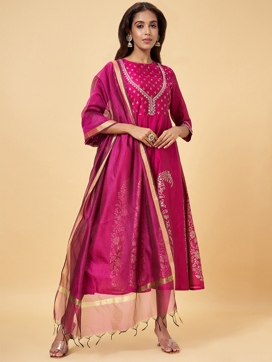 

RANGMANCH BY PANTALOONS Tasselled Zari Cotton Dupatta, Purple
