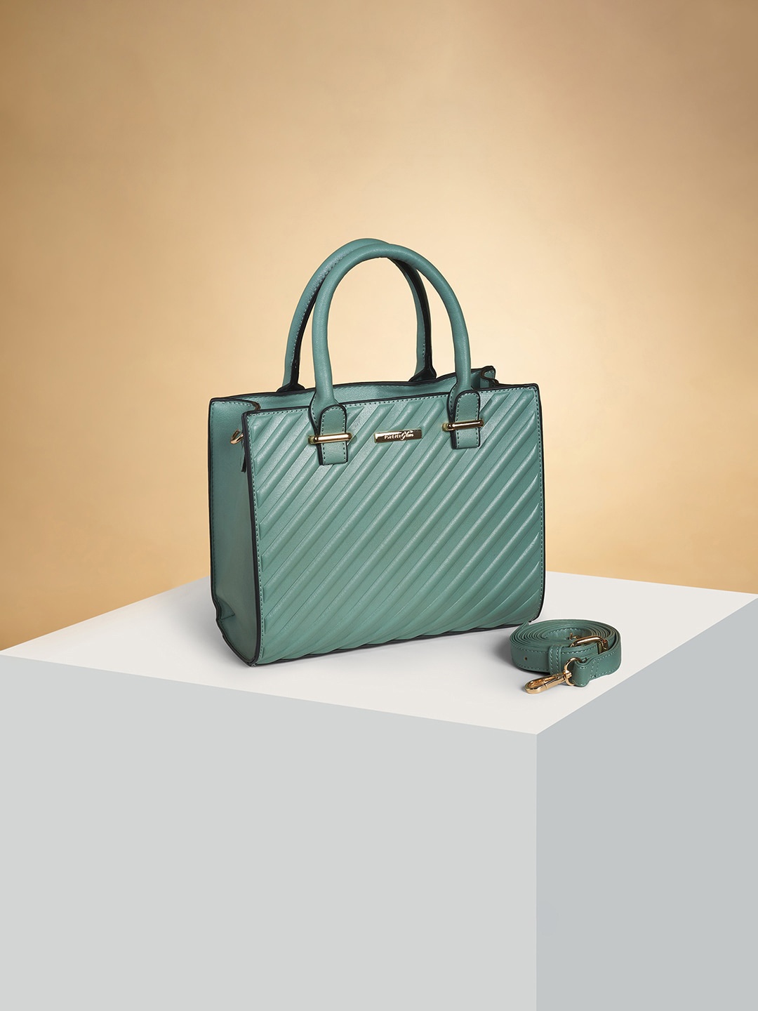 Forever Glam by Pantaloons Structured Handheld Bag, Green