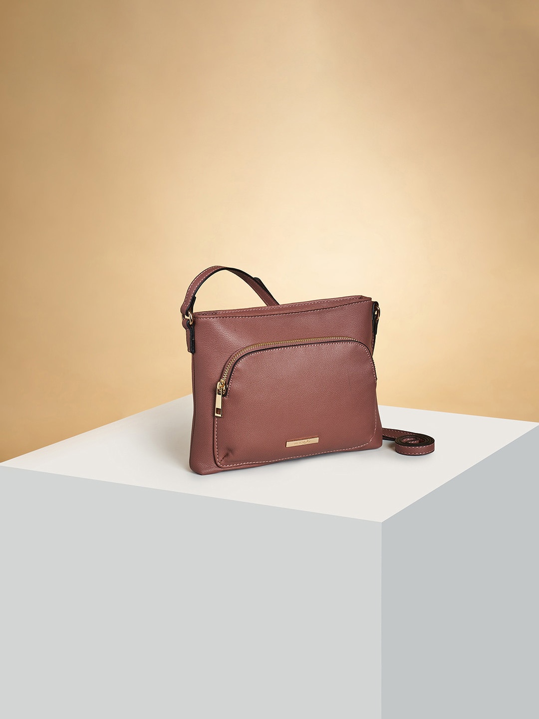 

Forever Glam by Pantaloons Textured Structured Sling Bag, Brown