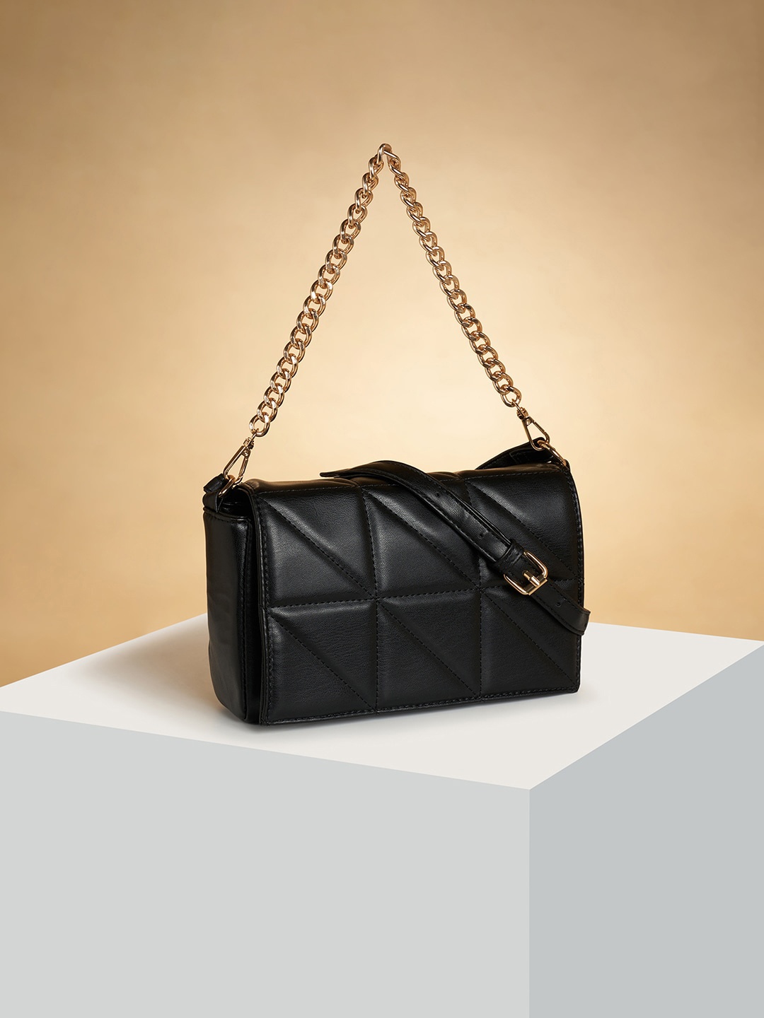 

Forever Glam by Pantaloons PU Quilted Structured Handheld Bag, Black