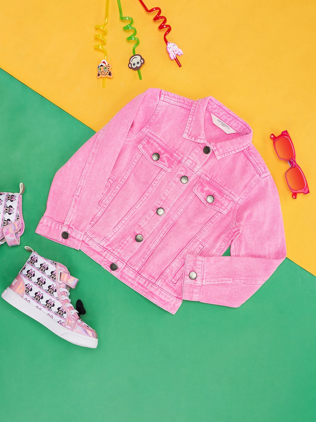 

Pantaloons Junior Girls Washed Cotton Denim Jacket, Pink