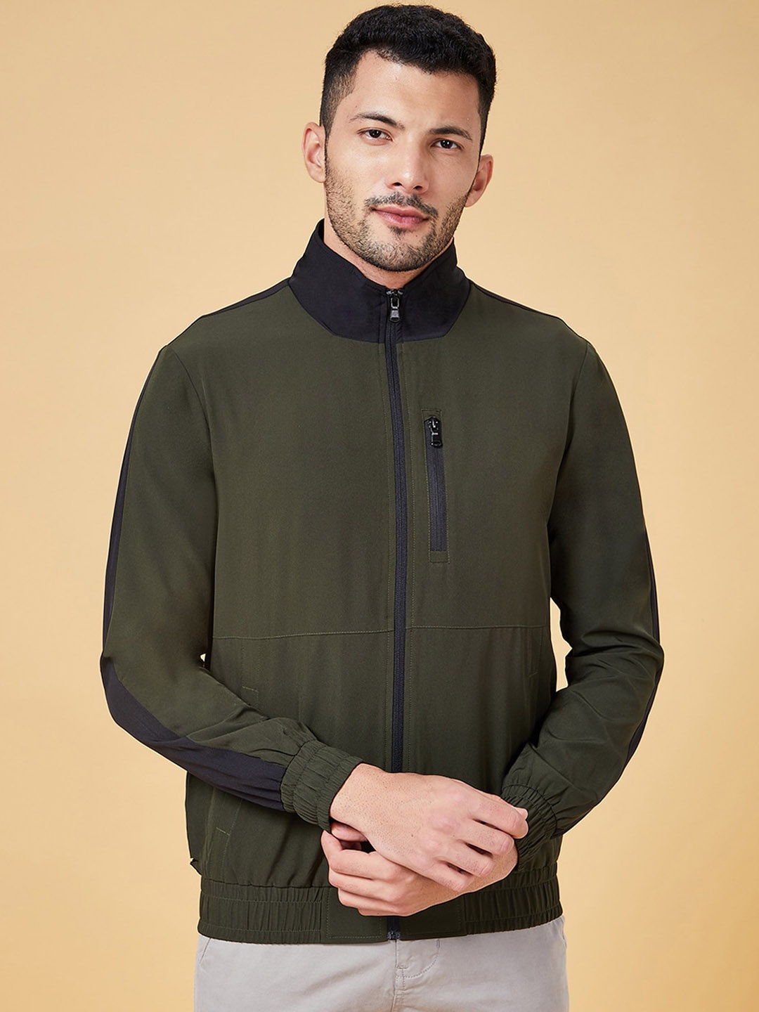 

Urban Ranger by pantaloons Stand Collar Open Front Jacket, Olive