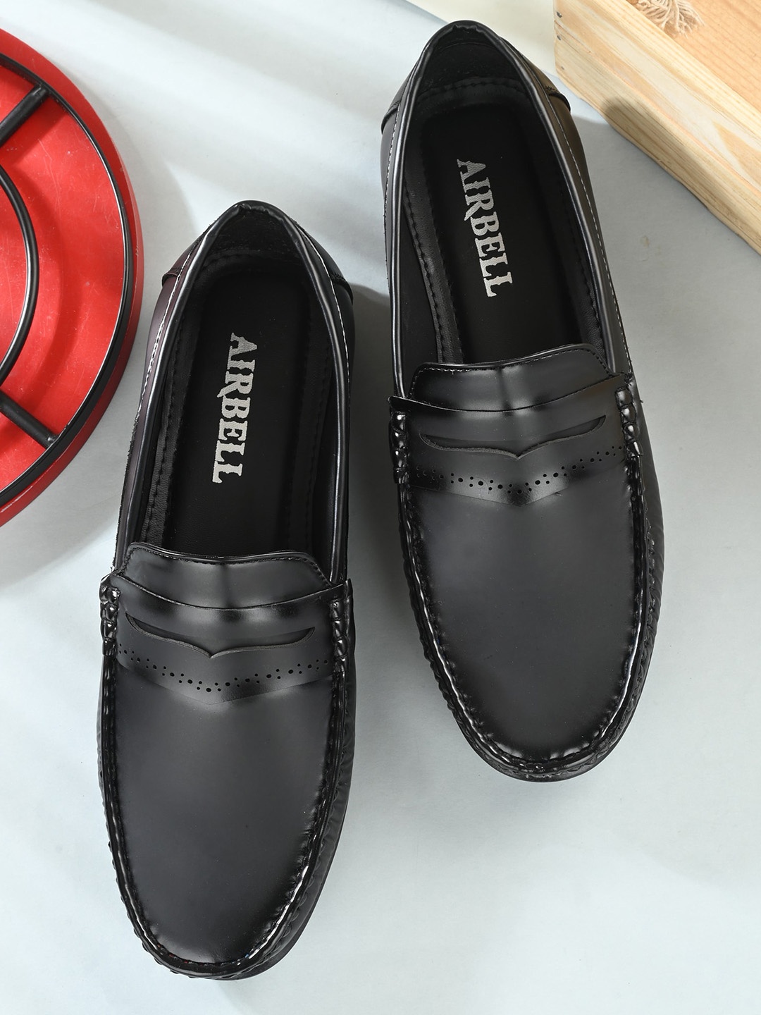 

AIRBELL Men Round Toe Penny Loafers, Black