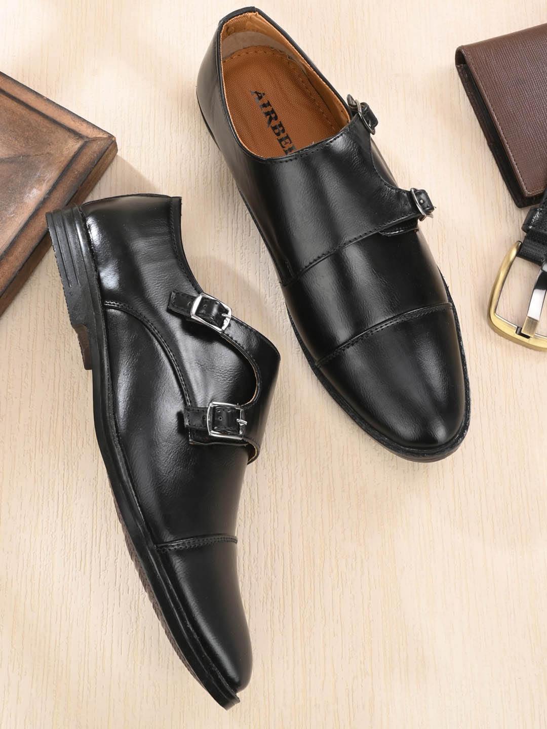 

AIRBELL Men Buckled Formal Monk Shoes, Black