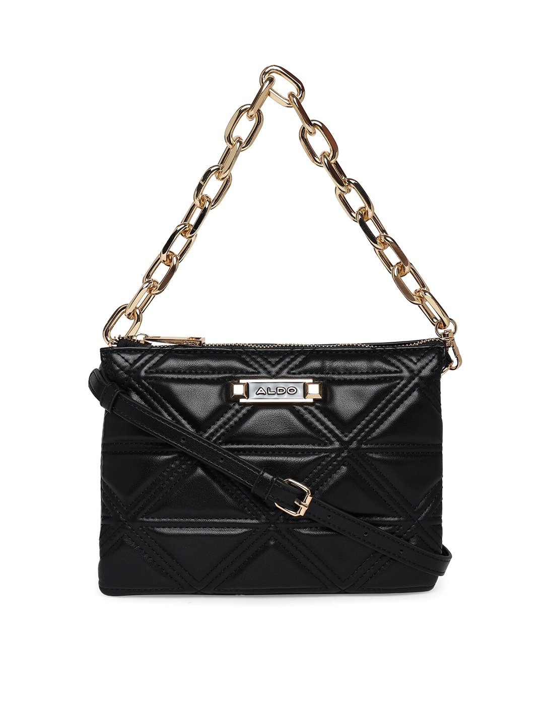 

ALDO Geometric Textured Quilted Structured Handheld Bag, Black