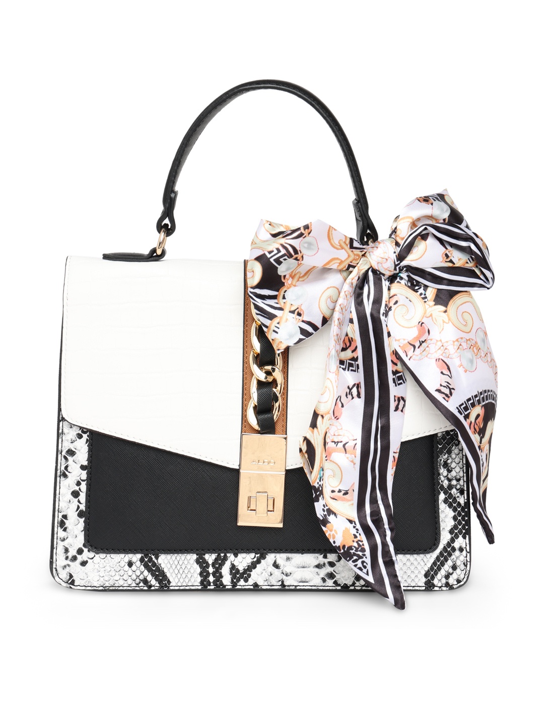 

ALDO Animal Textured Structured Handheld Bag With Scarf, White