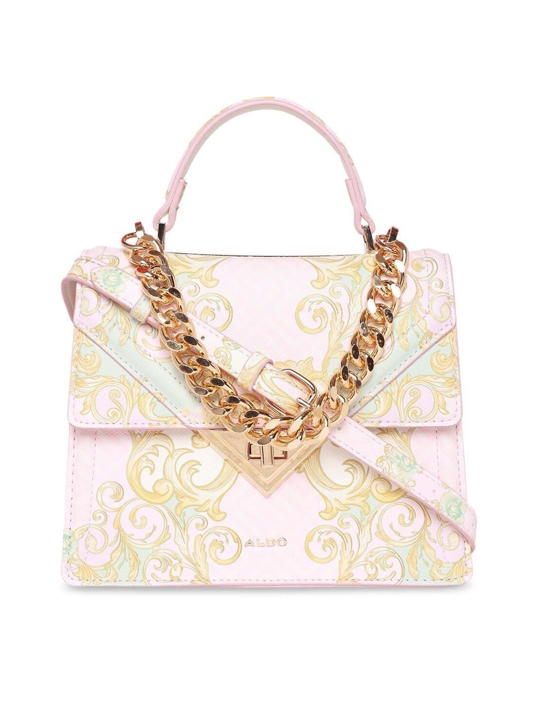 

ALDO Ethnic Motifs Printed Structured Satchel Bag, Pink