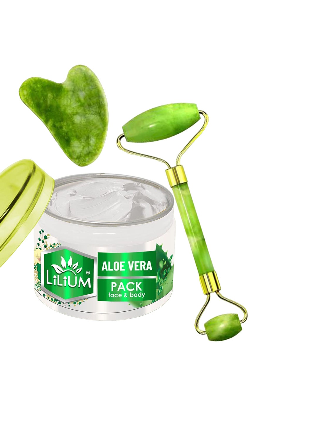 

Lilium Aloe Vera Face Pack & Double Side Face Roller (250g), Green