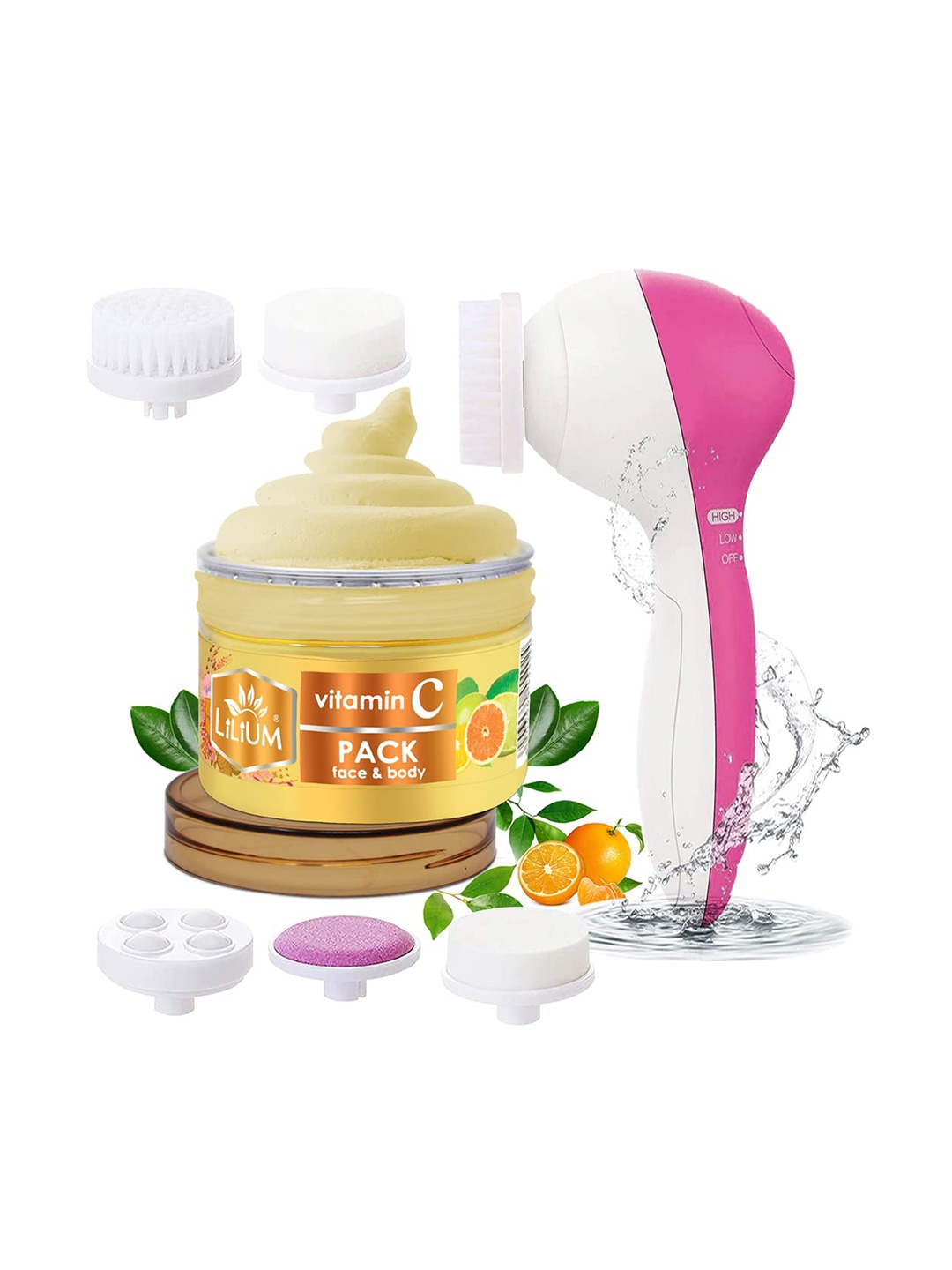 

Lilium Set of Vitamin C Face & Body Pack & Multifunction 5-in-1 Massager, Yellow