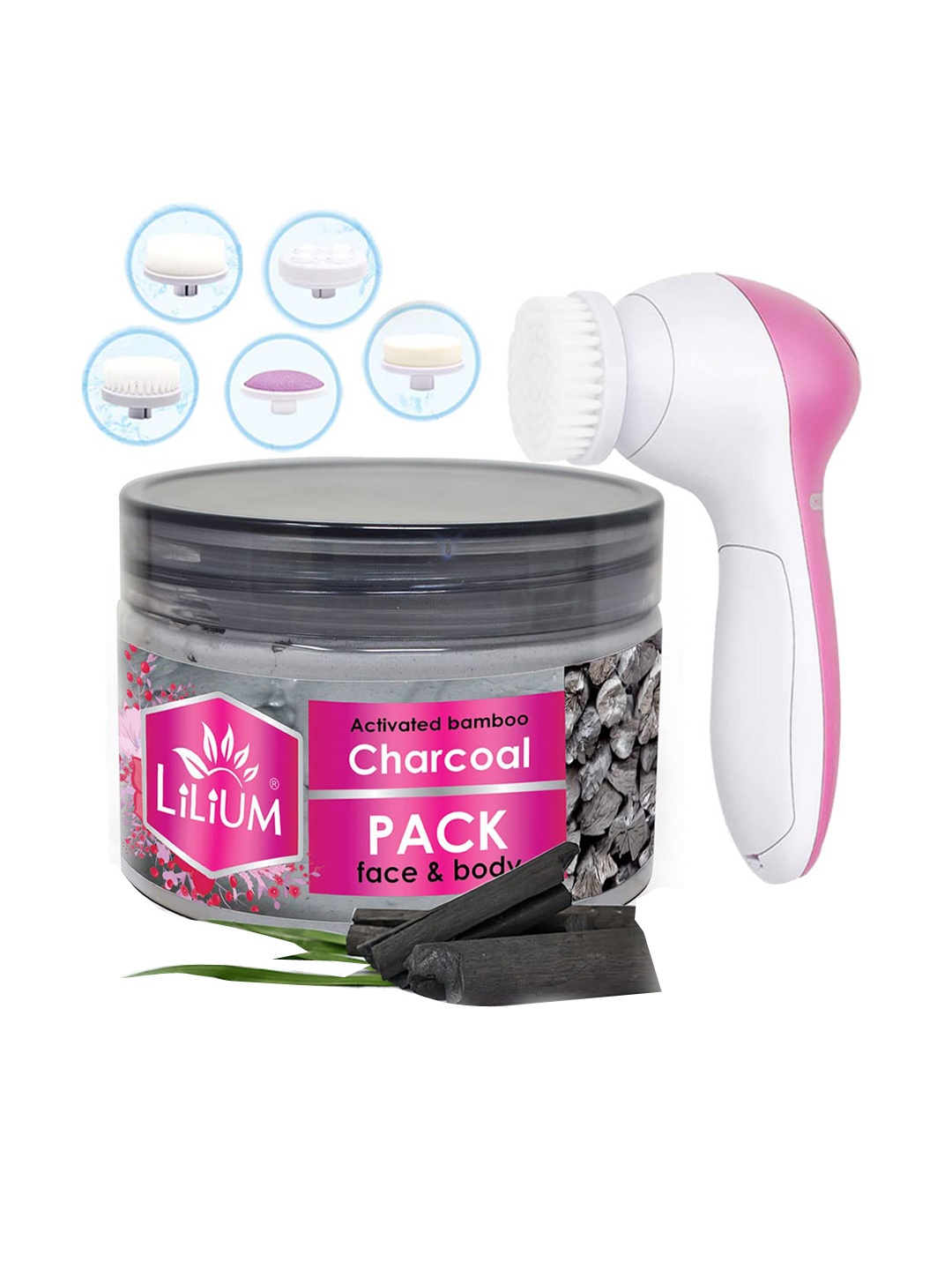 

Lilium Set of Activated Charcoal Face & Body Pack- 250 g & Multifunction 5-in-1 Massager, White