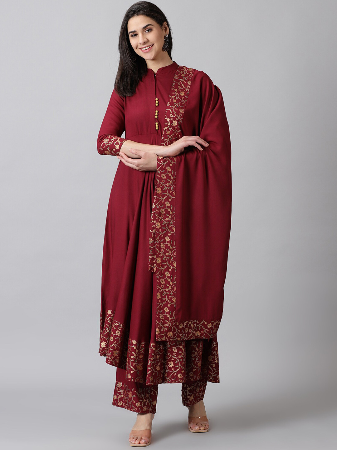 

DK FAB Ethnic Motifs Printed Kurta With Palazzos & Dupatta, Maroon