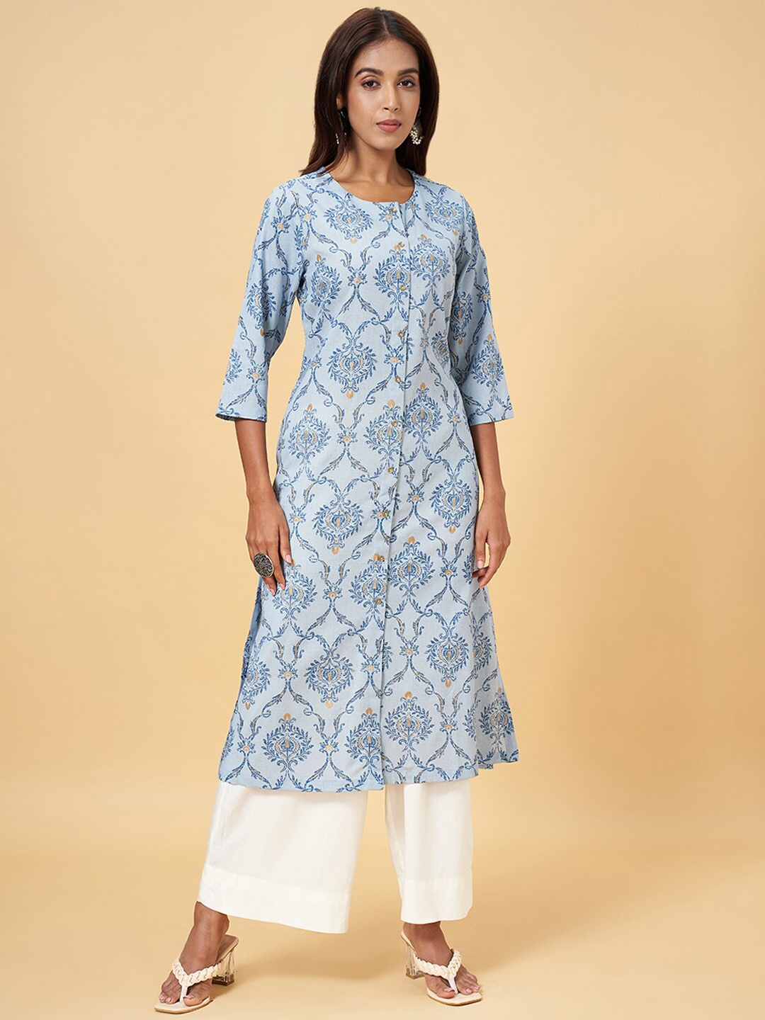 

RANGMANCH BY PANTALOONS Ethnic Motifs Printed A-line Kurta, Blue