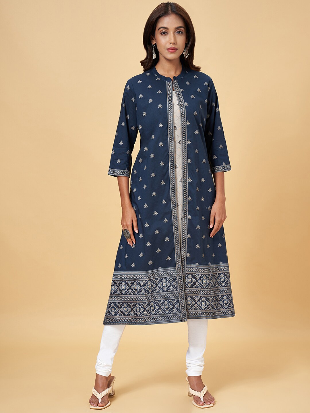 

RANGMANCH BY PANTALOONS Ethnic Motifs Printed A-line Kurta, Blue