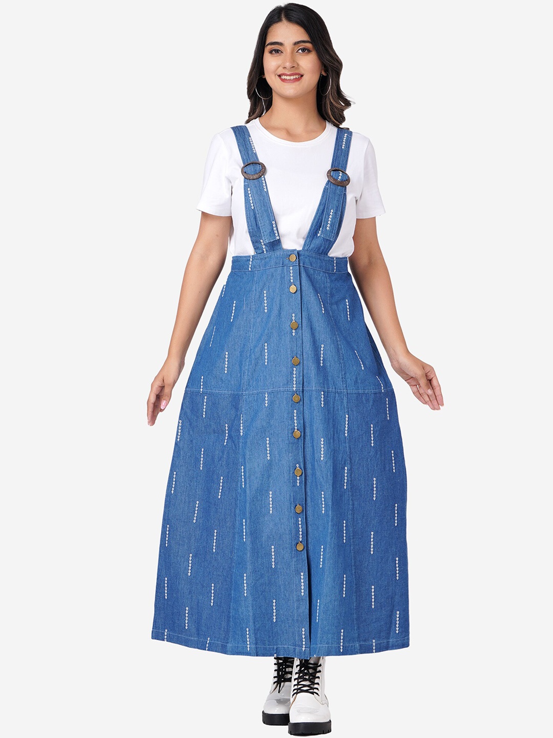 

SUMAVI-FASHION Denim Ankle length Dungaree Skirt, Blue