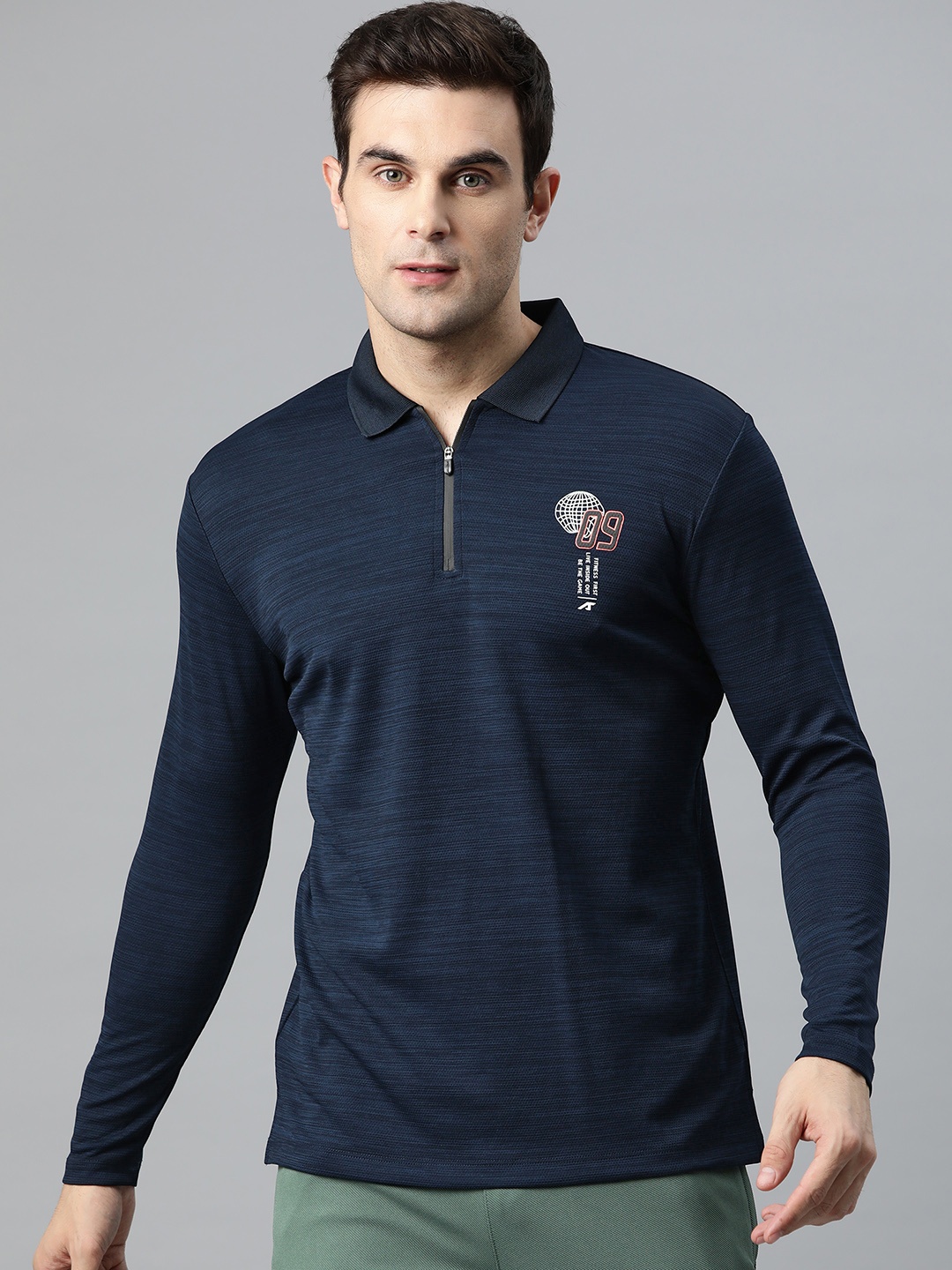 

Alcis Men Graphic Printed Polo Collar Dry Tech Slim Fit T-shirt, Navy blue