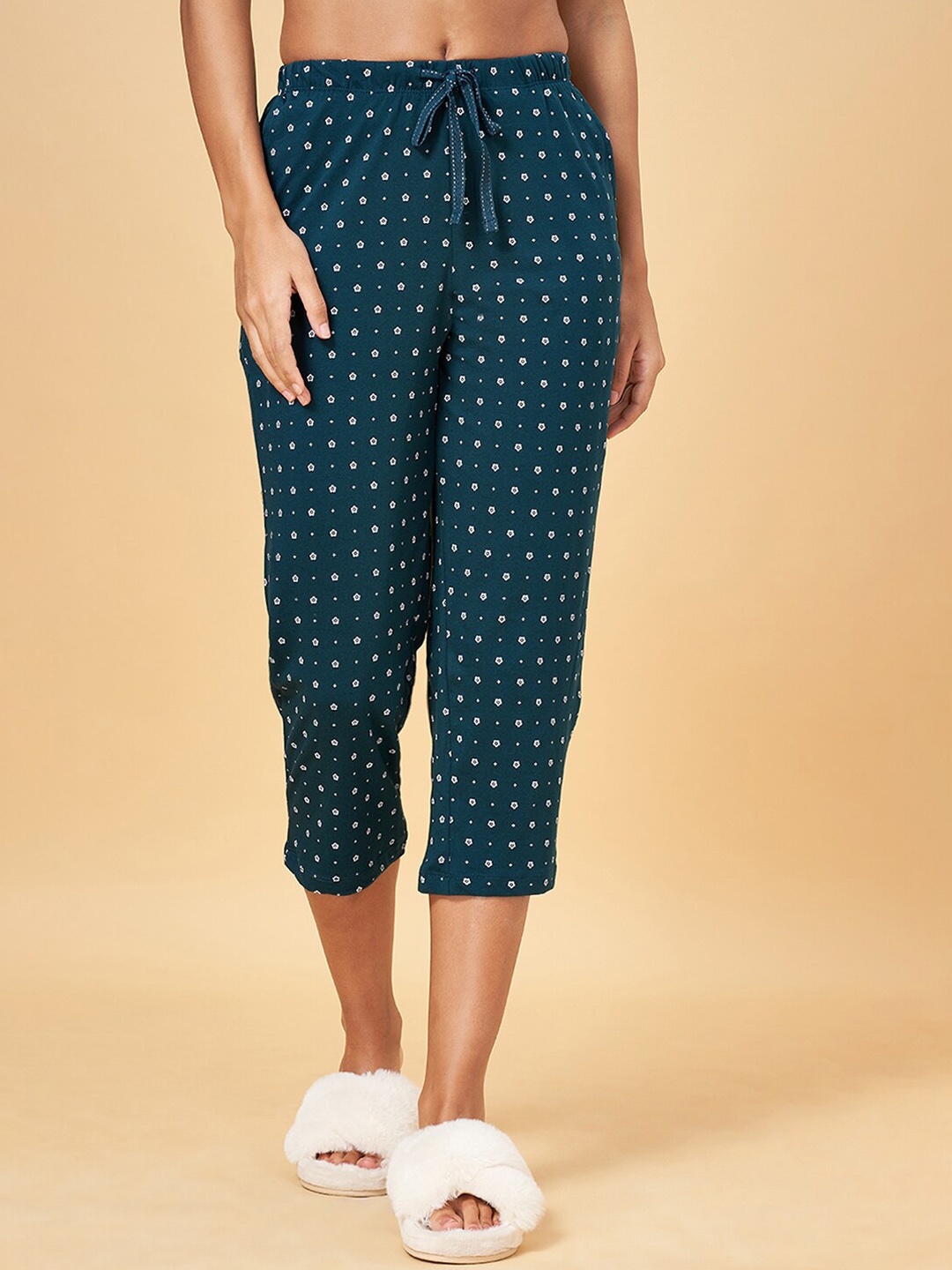 

Dreamz by Pantaloons Women Printed Cotton Lounge Pants, Teal