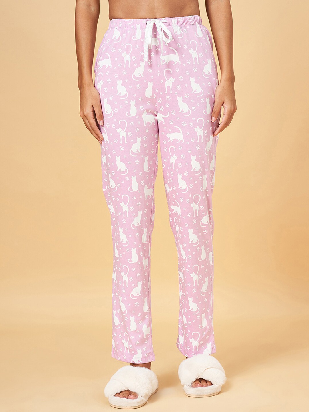 

Dreamz by Pantaloons Women Printed Cotton Lounge Pants, Pink