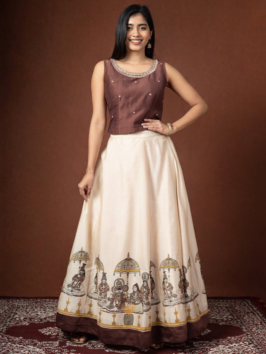 

Maybell Embroidered Ready To Wear Lehenga & Choli, Brown