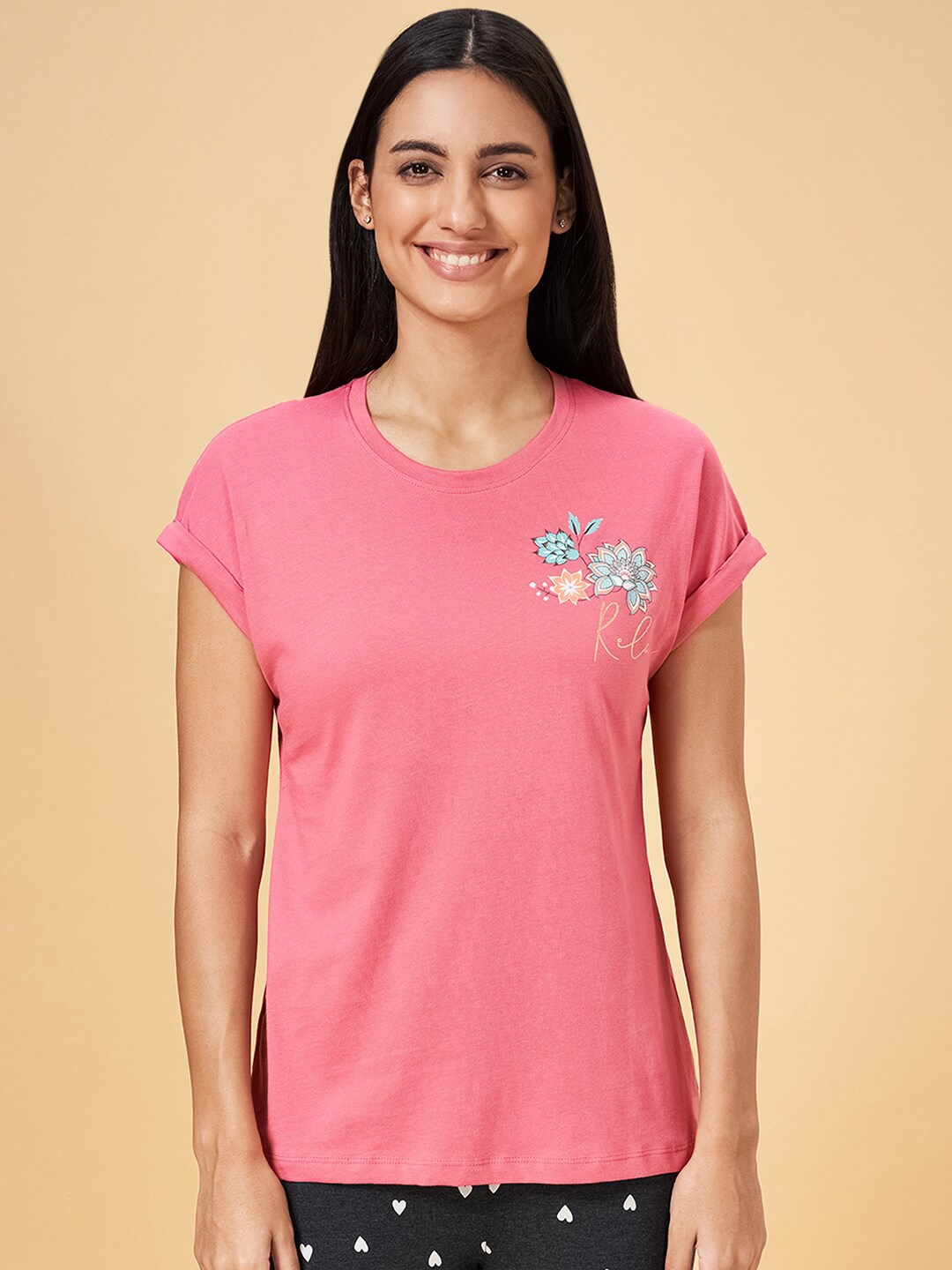 

Dreamz by Pantaloons Printed Cotton Lounge T-shirts, Pink