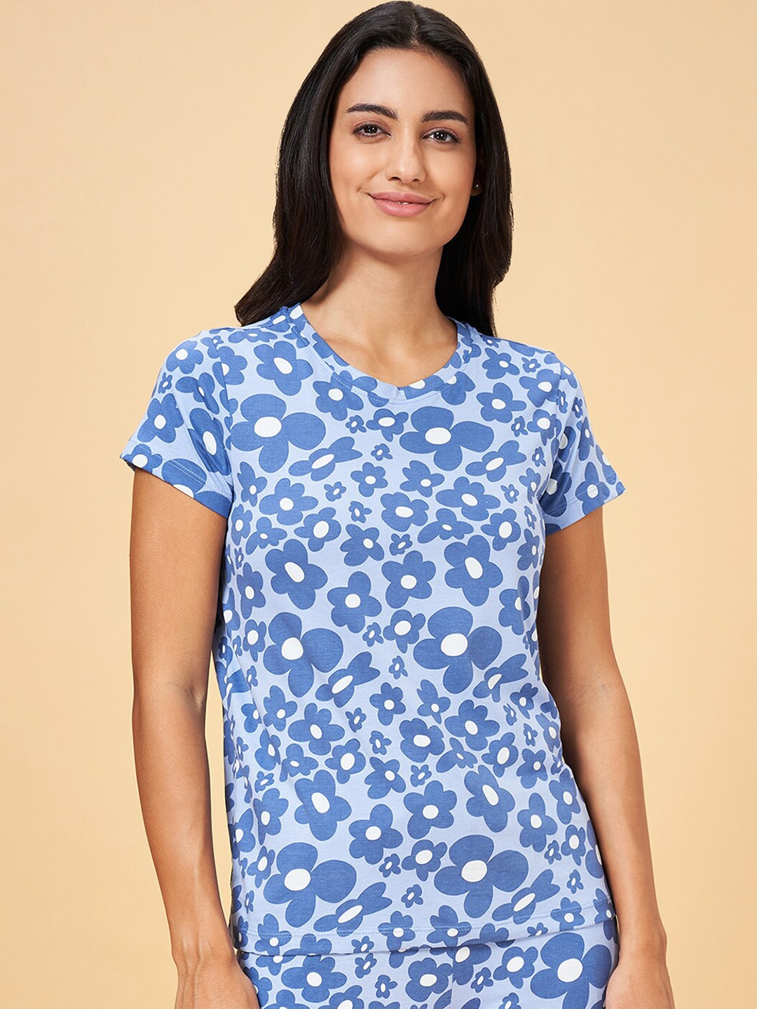 

Dreamz by Pantaloons Floral Printed Cotton Lounge T-shirt, Blue