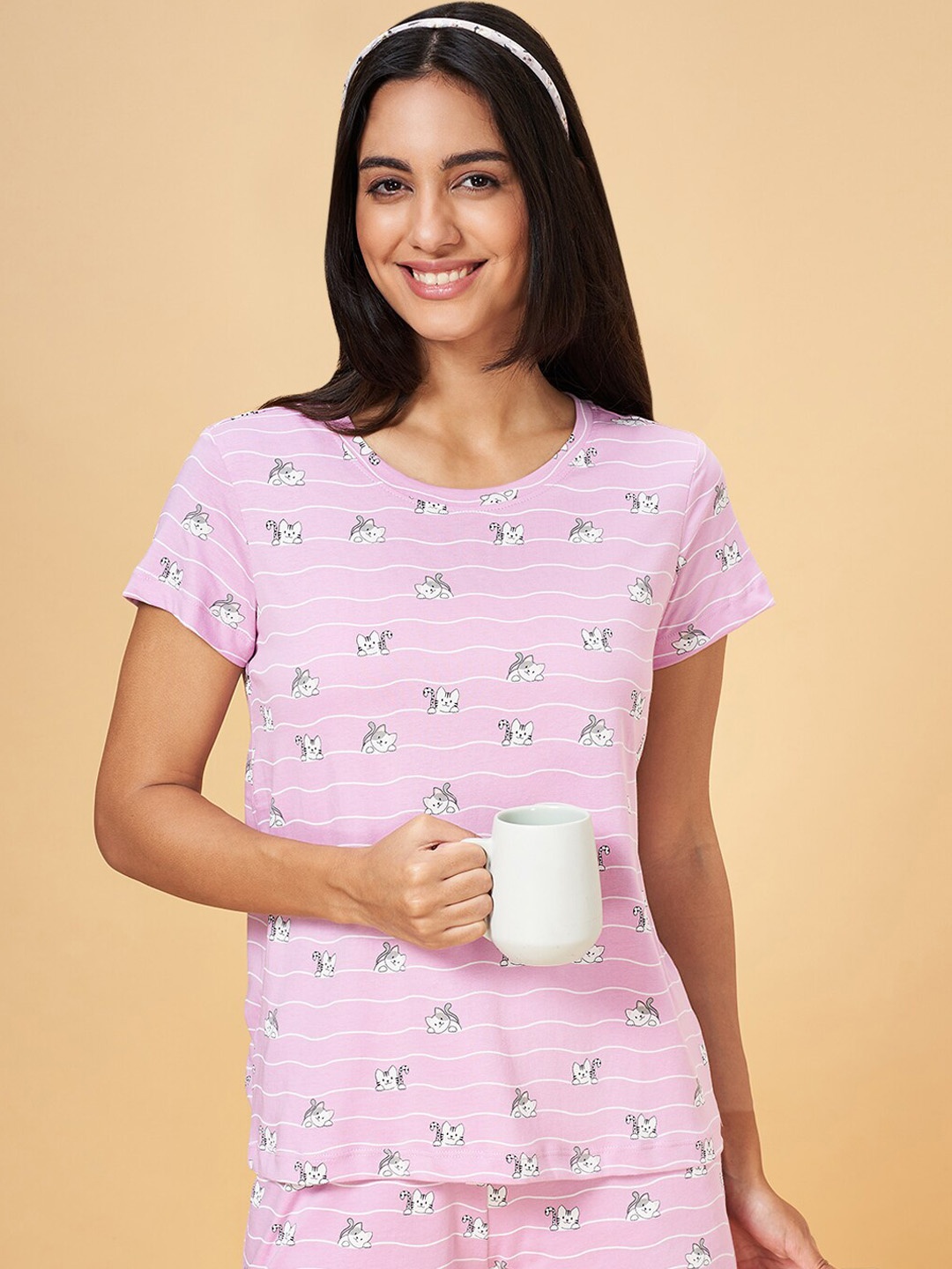 

Dreamz by Pantaloons Conversational Printed Cotton Lounge T-shirts, Pink