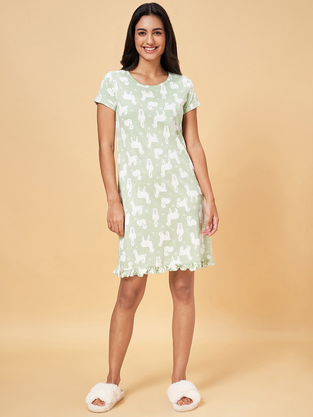

Dreamz by Pantaloons Conversational Printed Pure Cotton Nightdress, Green
