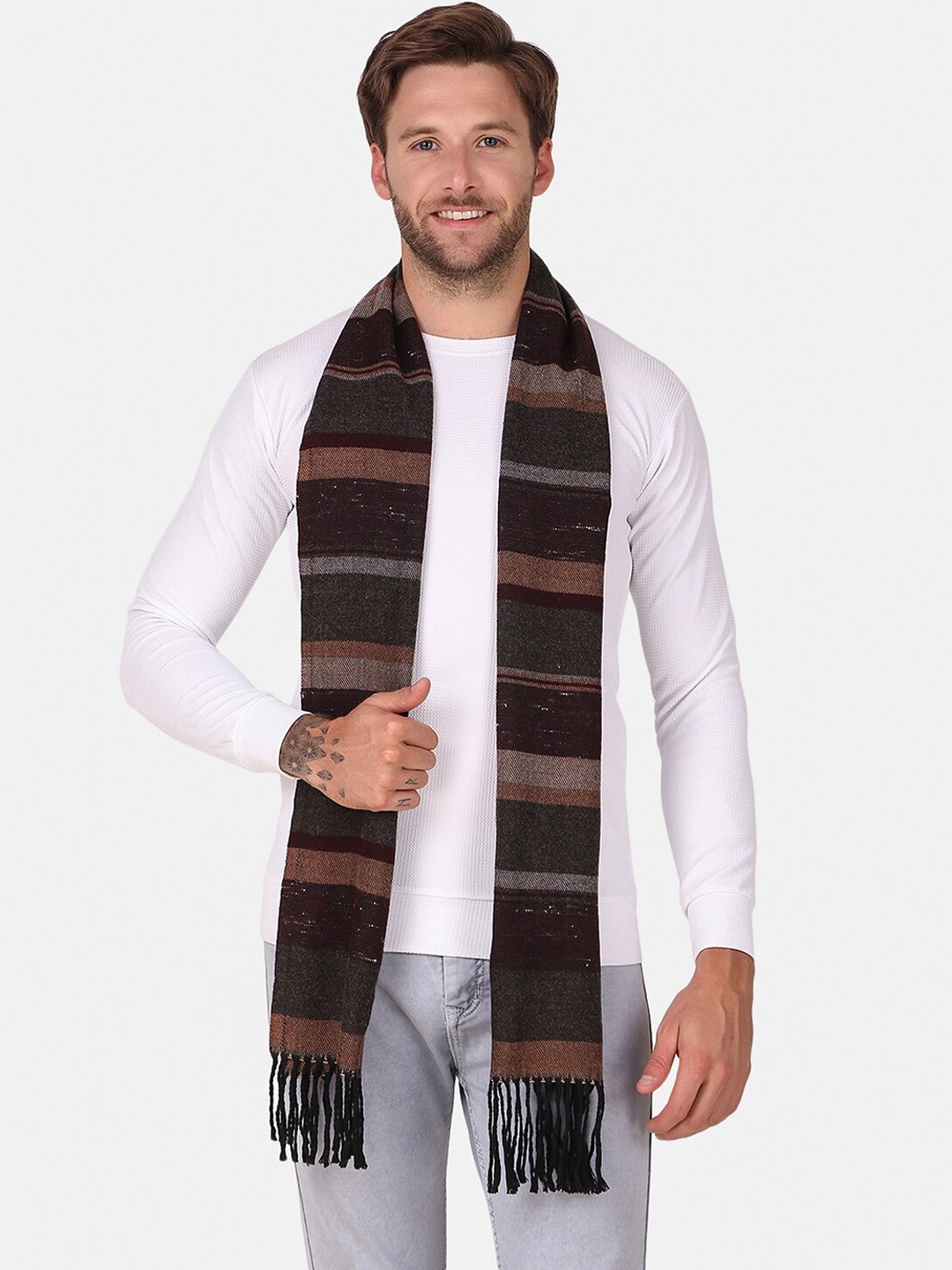 

YARNSMITH Striped Mufflers, Maroon