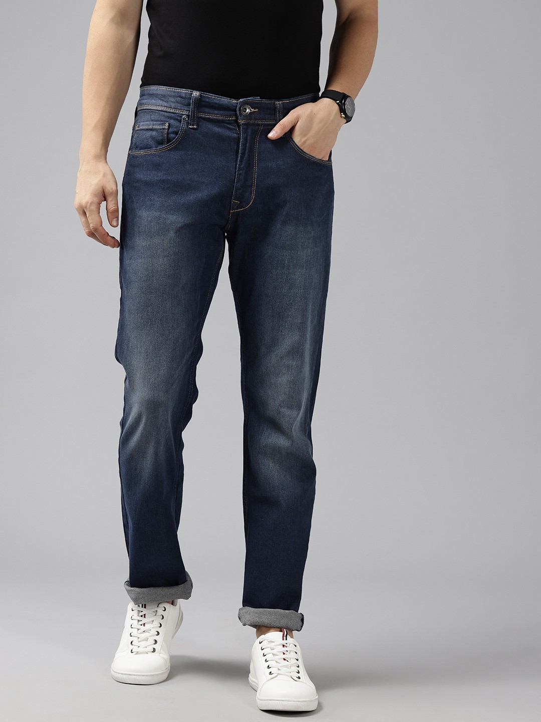 

Pepe Jeans Men Holborne Regular Fit Mid Waist Straight Leg Jeans, Navy blue