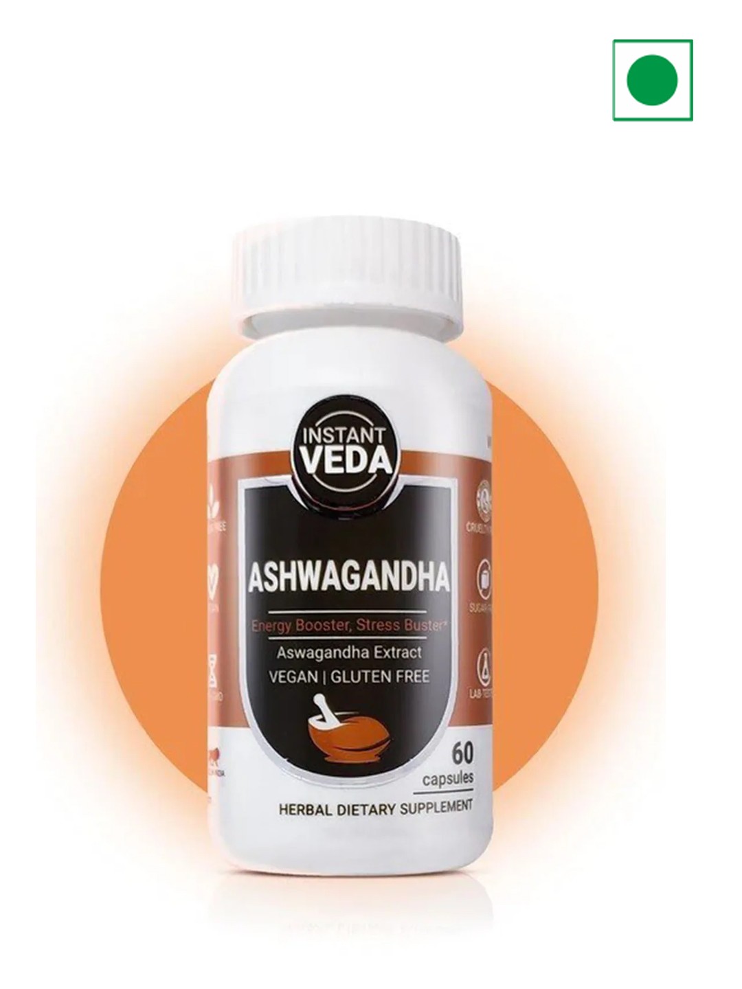 

Instant Veda Ashwagandha Capsules with Pure Ashwa Boost Extract - 60 Veg Capsules, Green