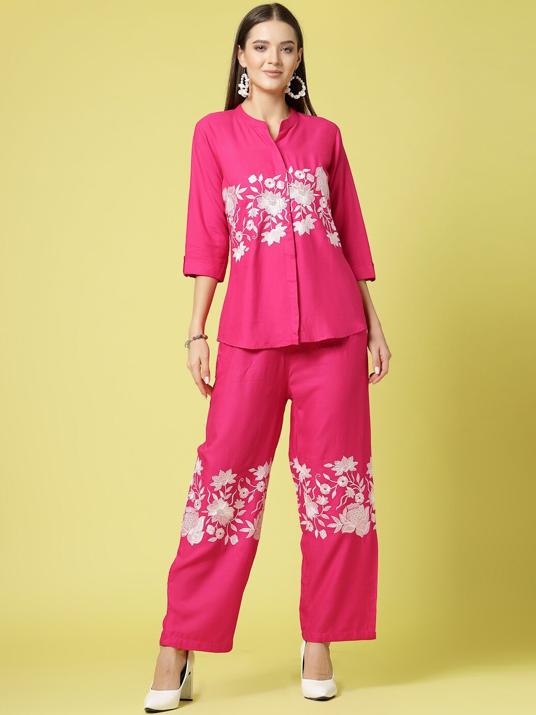 

KALINI Floral Placement Embroidered Top & Trouser, Pink