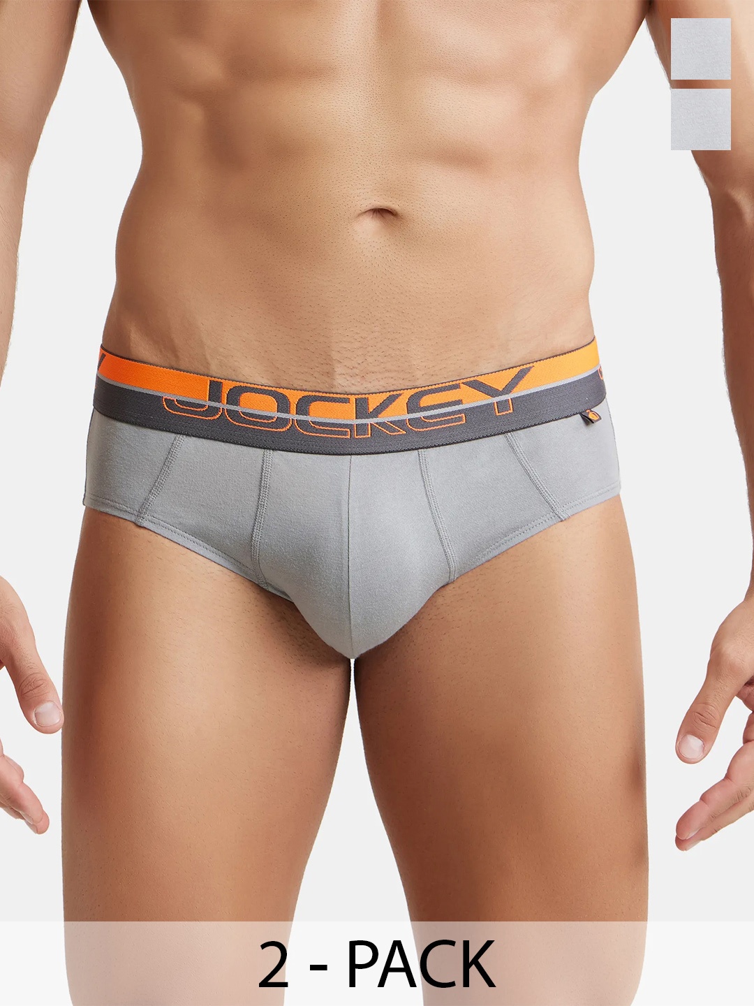 

Jockey Pack Of 2 Super Combed Cotton Solid Brief with Ultrasoft Waistband-FP01, Grey