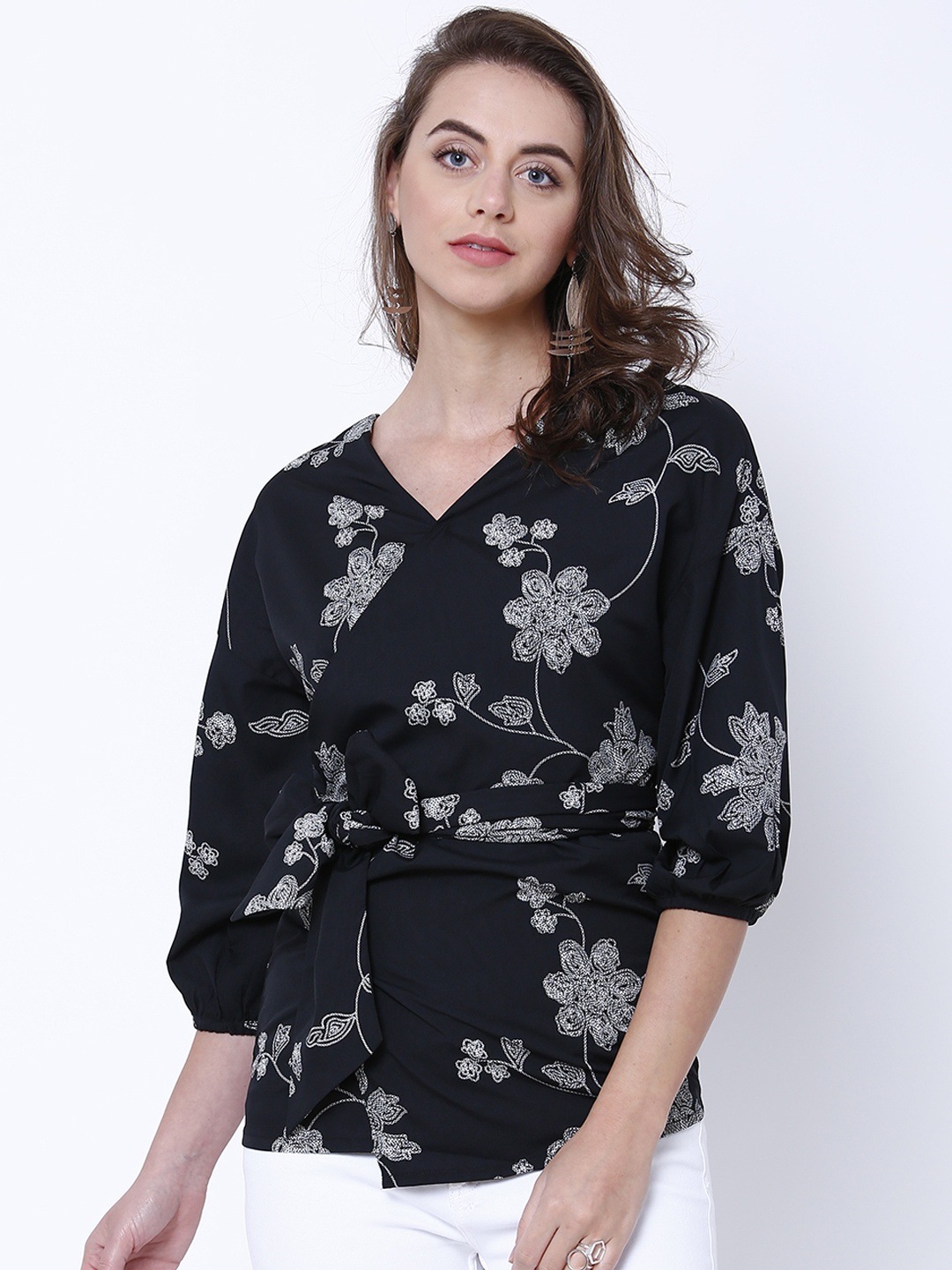 

Tokyo Talkies Women Black Printed Wrap Top