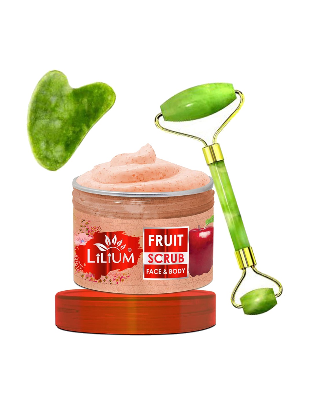 

Lilium Fruit Face & Body Scrub & Double Side Face Roller (250g), Pink