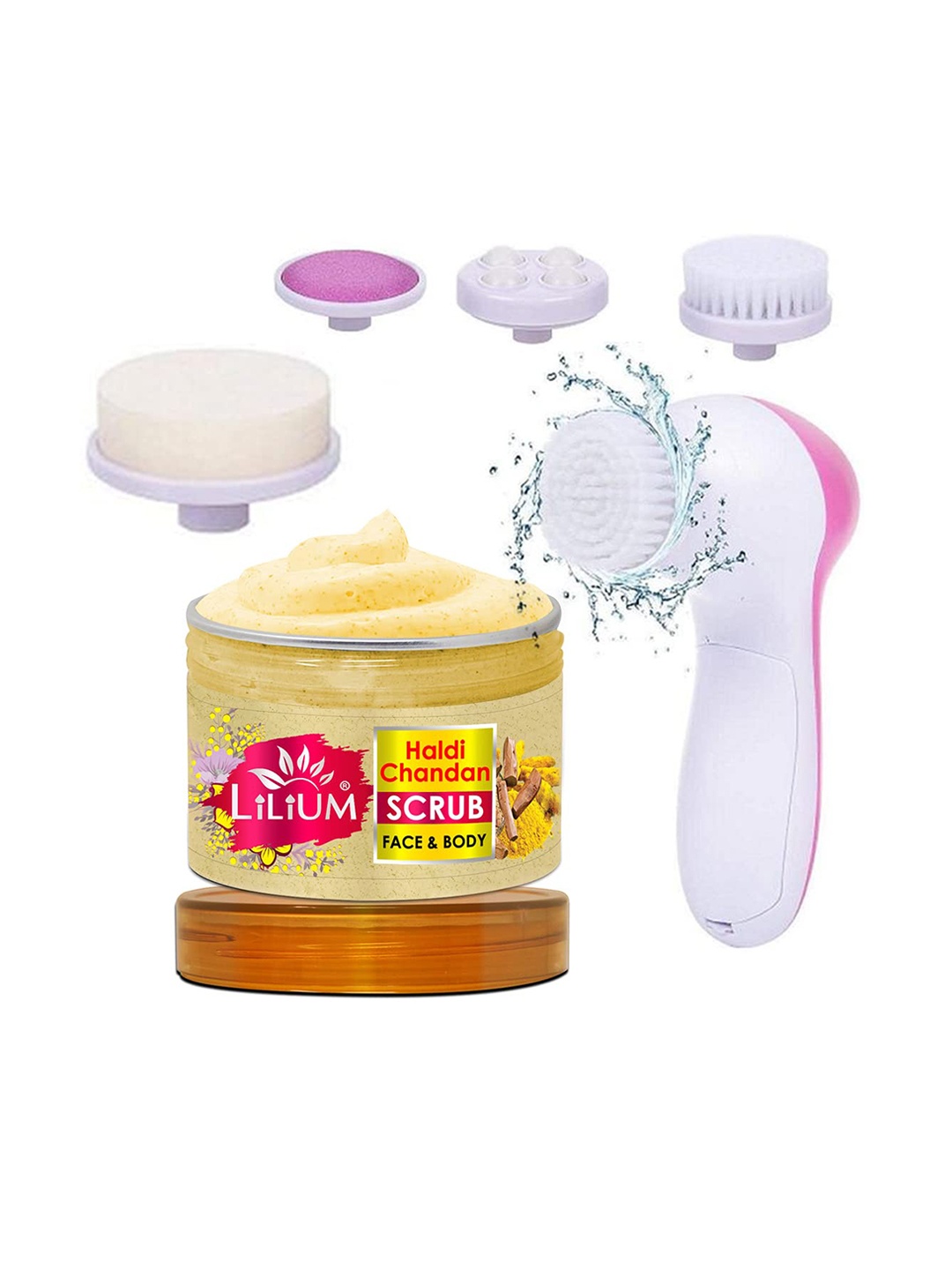 

Lilium Set of Haldi Chandan Face & Body Scrub - 250 g & Multifunction 5-in-1 Massager, White