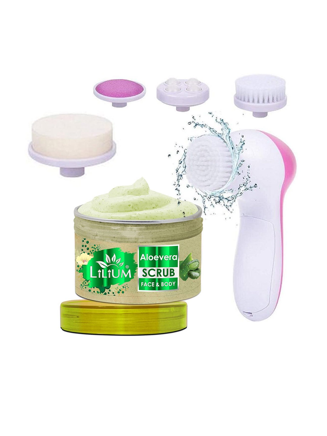 

Lilium Aloe Vera Face & Body Scrub & Multifunction 5in1 Massager (250g), Green