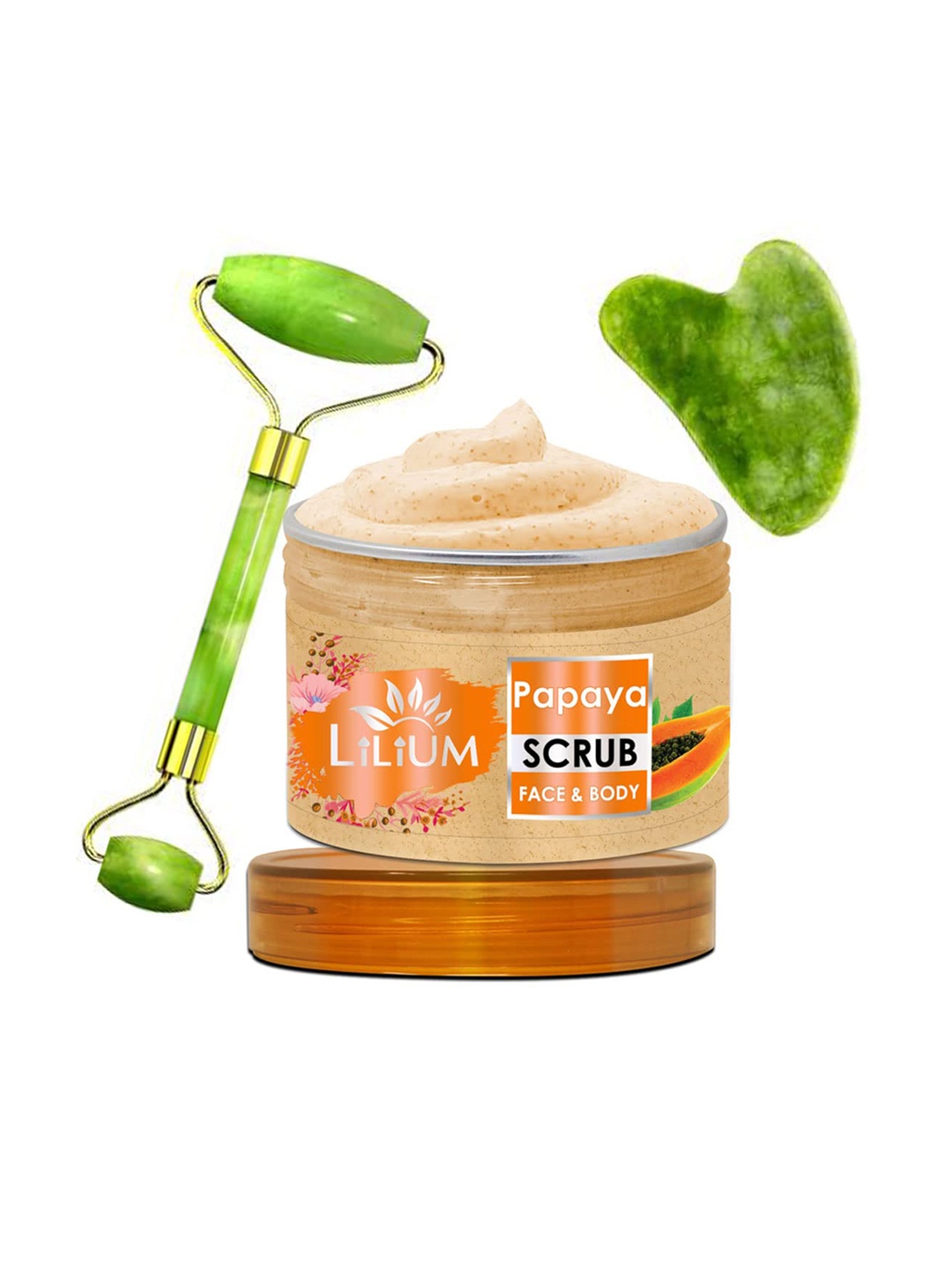 

Lilium Papaya Face & Body Scrub & Double Side Face Roller (250g), Pink