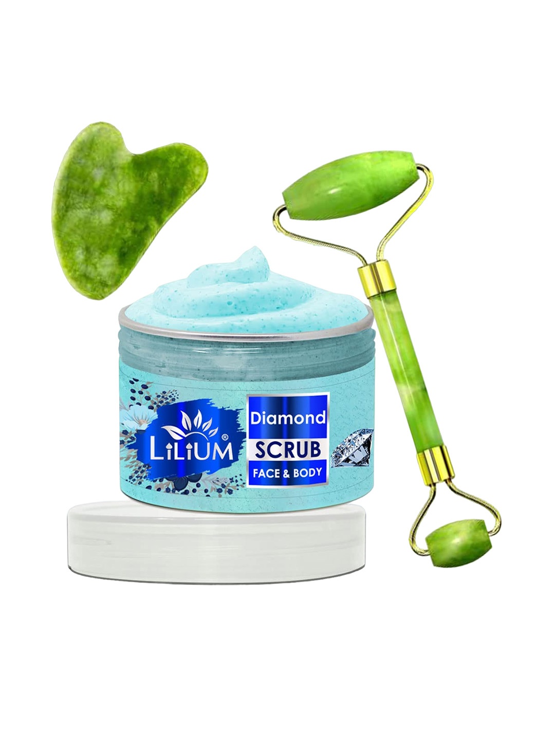 

Lilium Diamond Face & Body Scrub - 250g & Double Side Face Roller With Guasha, Na