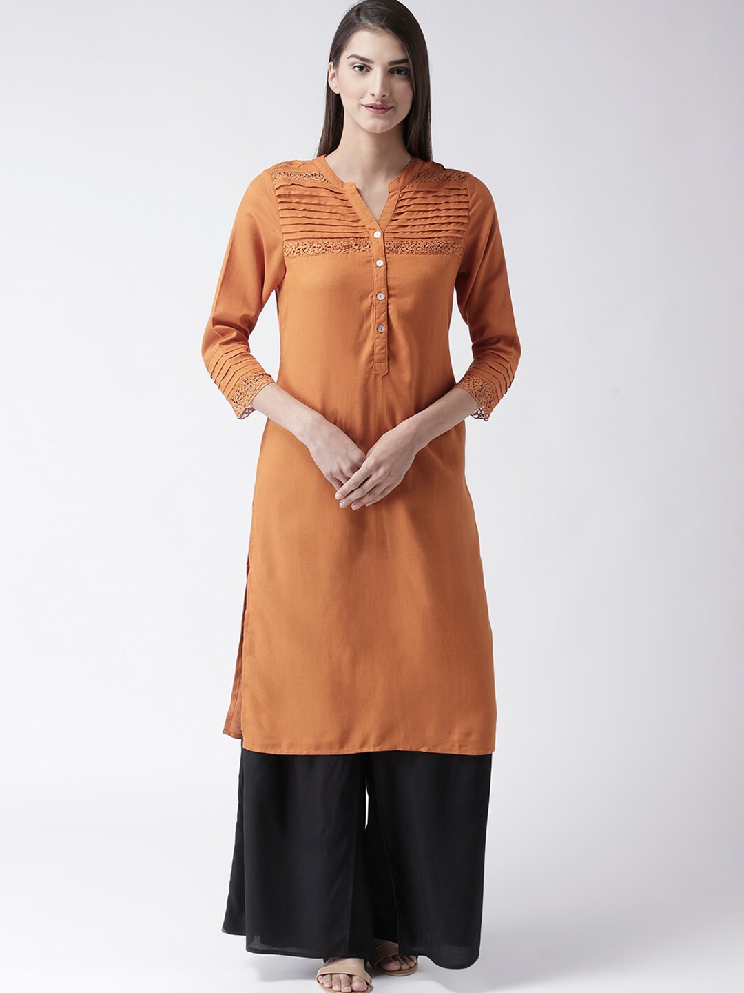 

Fusion Beats Mandarin Collar Straight Kurta, Orange