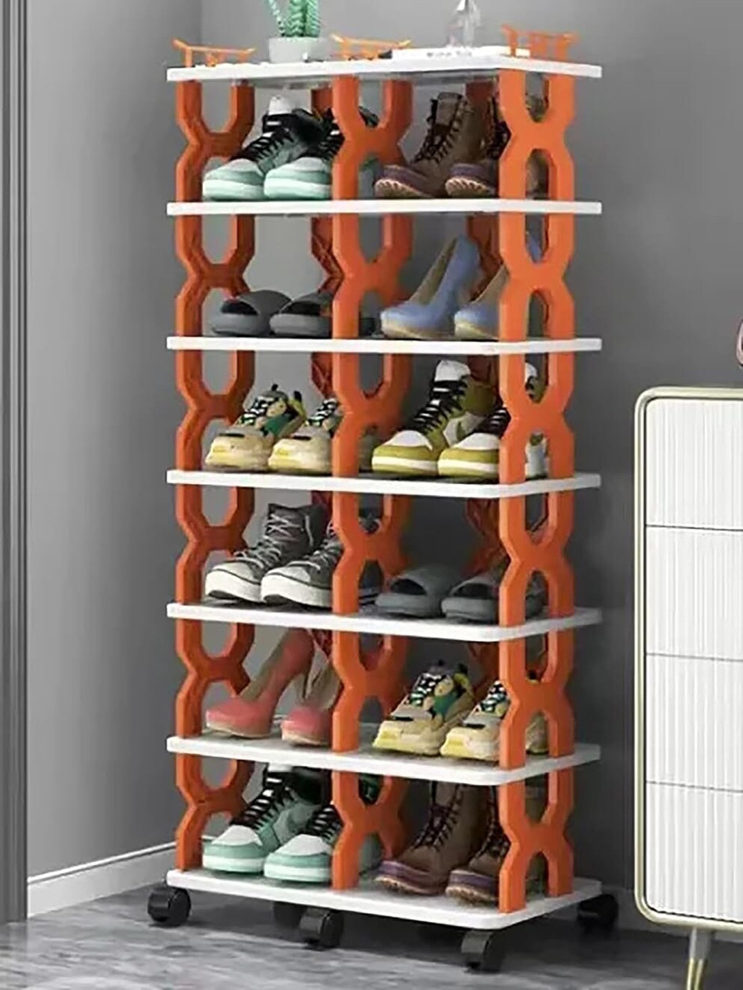 

HOUSE OF QUIRK White & Orange-Colored 7-Tier Multi-Utility Shoe Rack