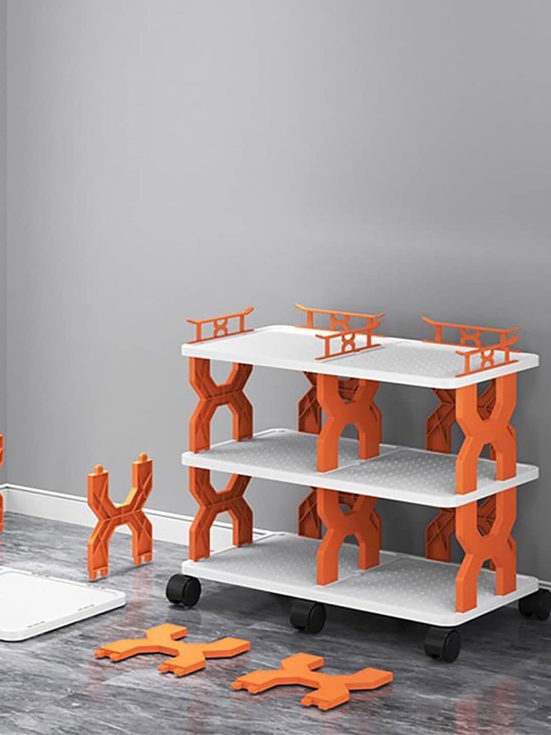 

HOUSE OF QUIRK White & Orange-Colored 5-Tier Multi-Utility Shoe Rack