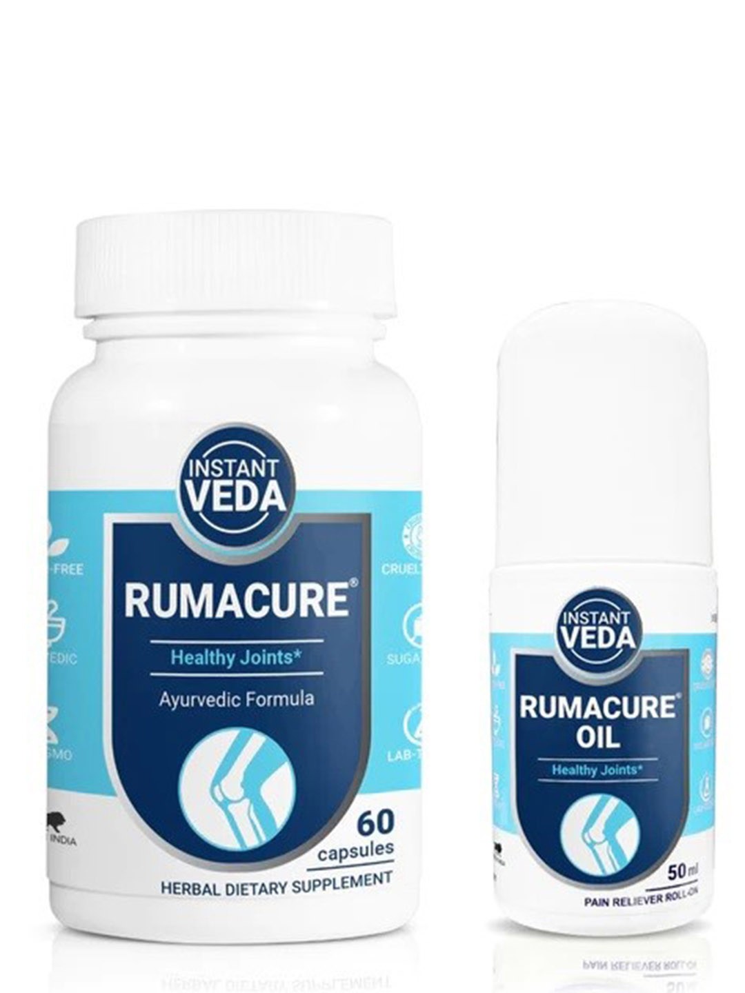 

Instant Veda Set of Rumacure Capsules & Roll-On Oil for Joint Pain Relief, Blue
