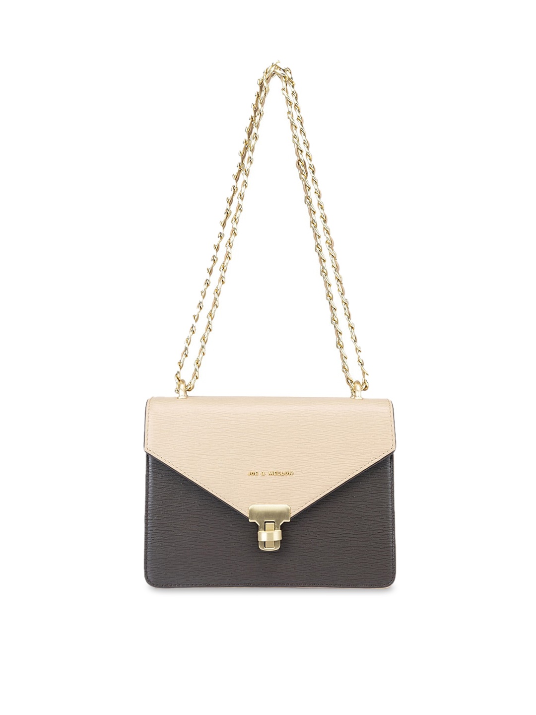 

Joe & Mellon Colourblocked Leather Structured Sling Bag, Beige