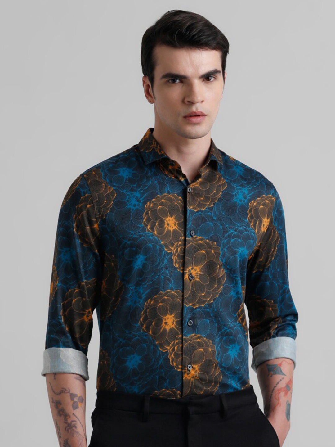 

Jack & Jones Floral Printed Slim Fit Pure Cotton Casual Shirt, Black