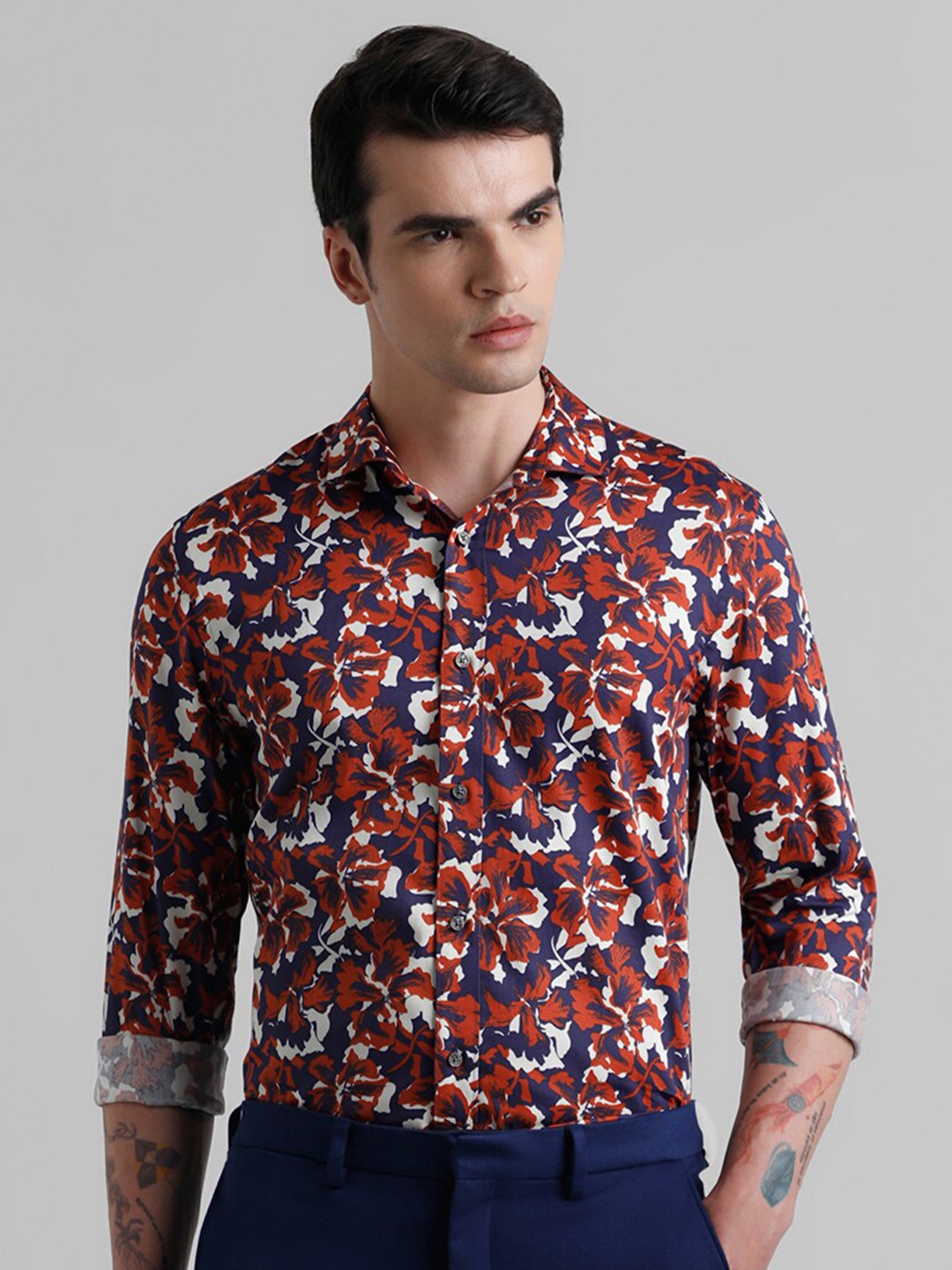 

Jack & Jones Floral Printed Slim Fit Pure Cotton Casual Shirt, Purple