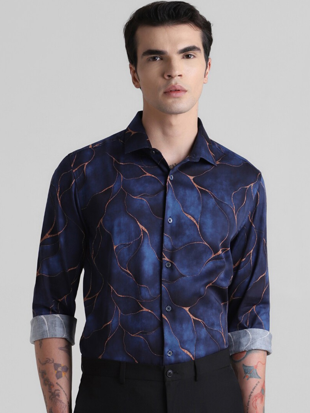 

Jack & Jones Abstract Printed Slim Fit Pure Cotton Casual Shirt, Blue