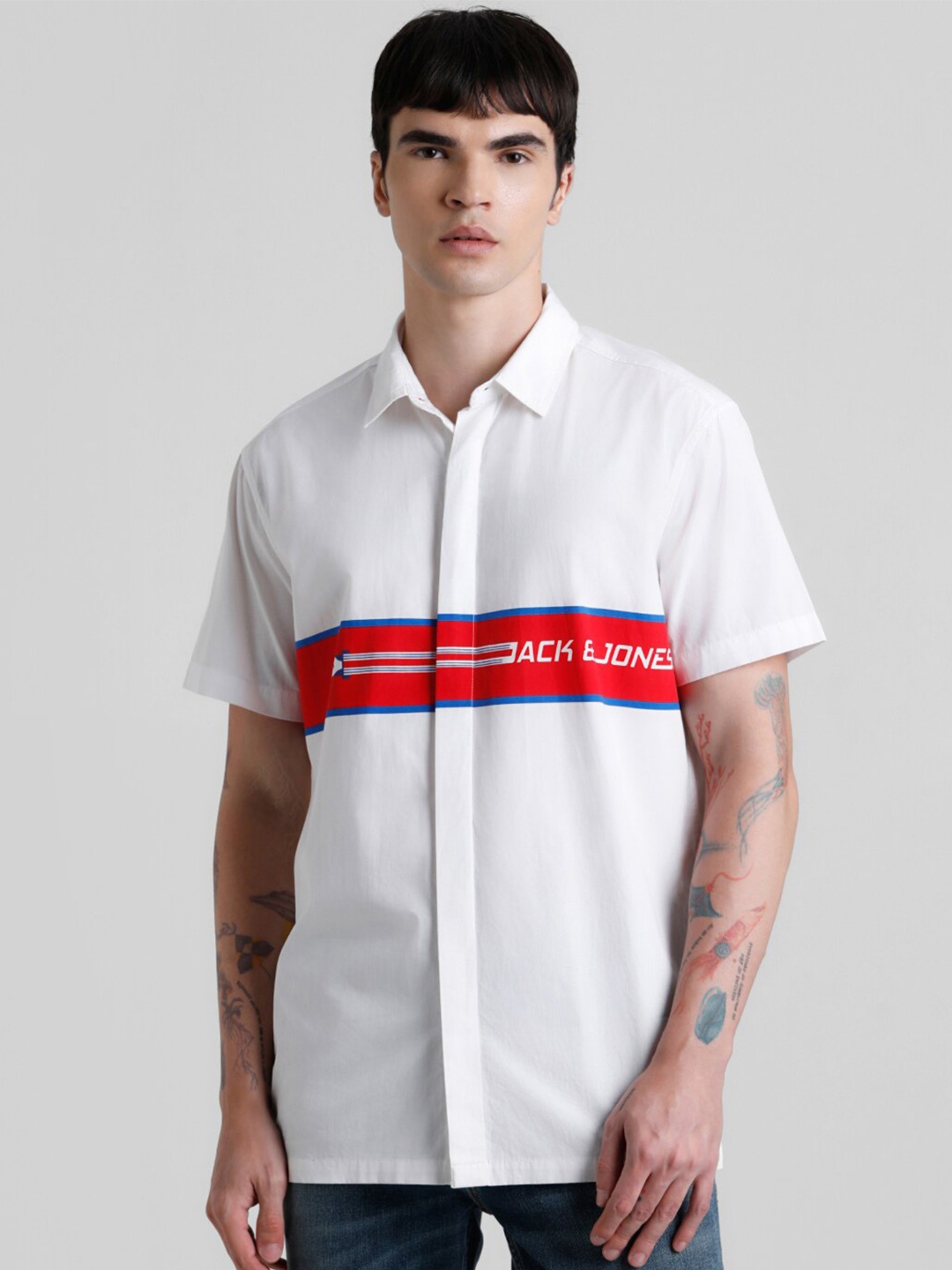 

Jack & Jones Colourblocked Pure Cotton Casual Shirt, White