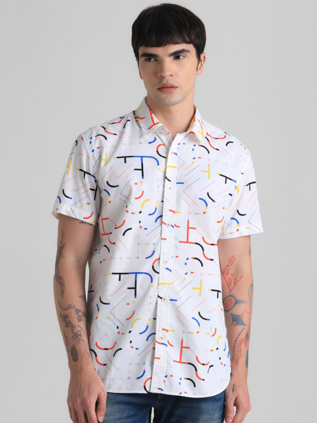 

Jack & Jones Abstract Printed Pure Cotton Casual Shirt, White