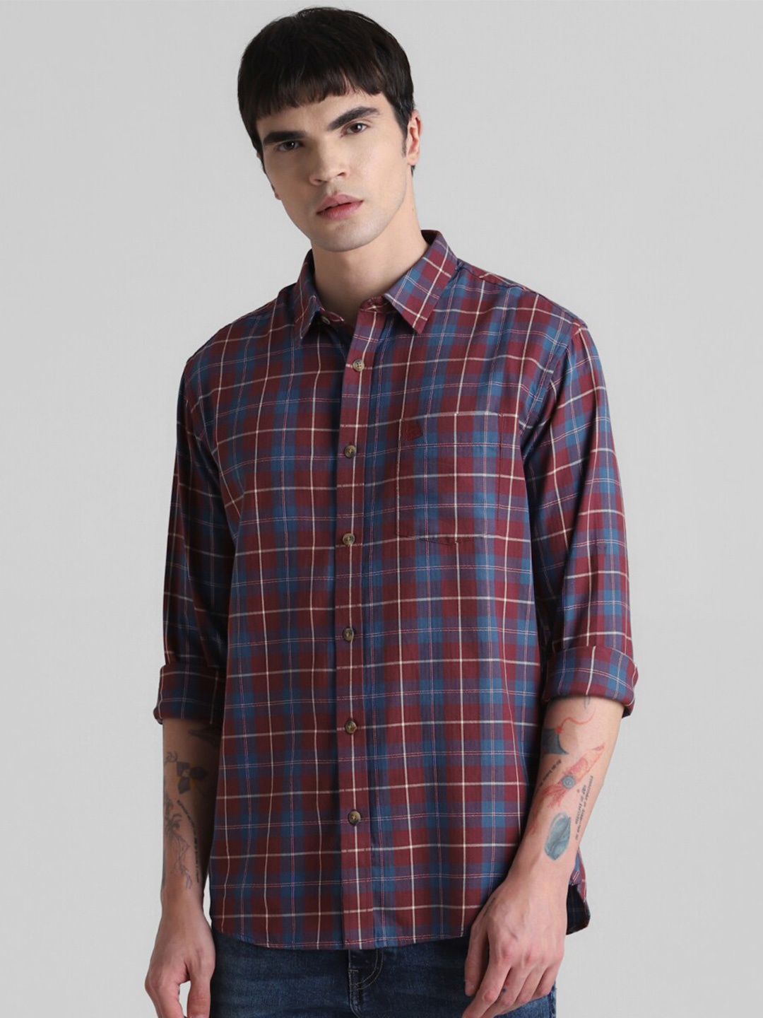 

Jack & Jones Tartan Checks Checked Pure Cotton Casual Shirt, Red