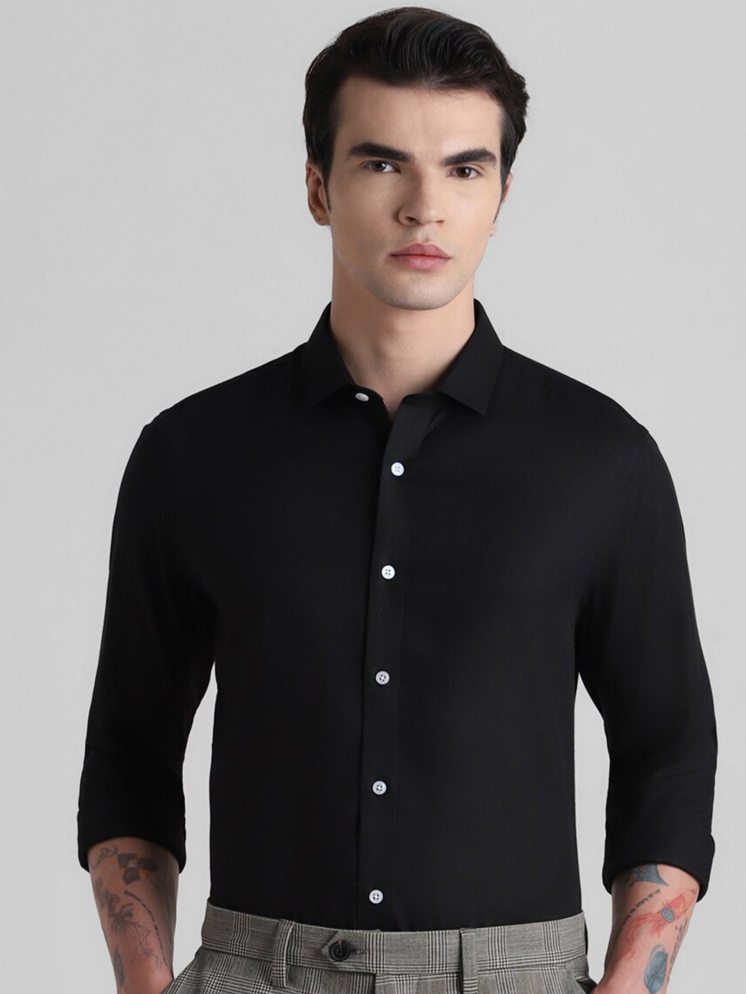 

Jack & Jones Spread Collar Long Sleeves Cotton Slim Fit Casual Shirt, Black
