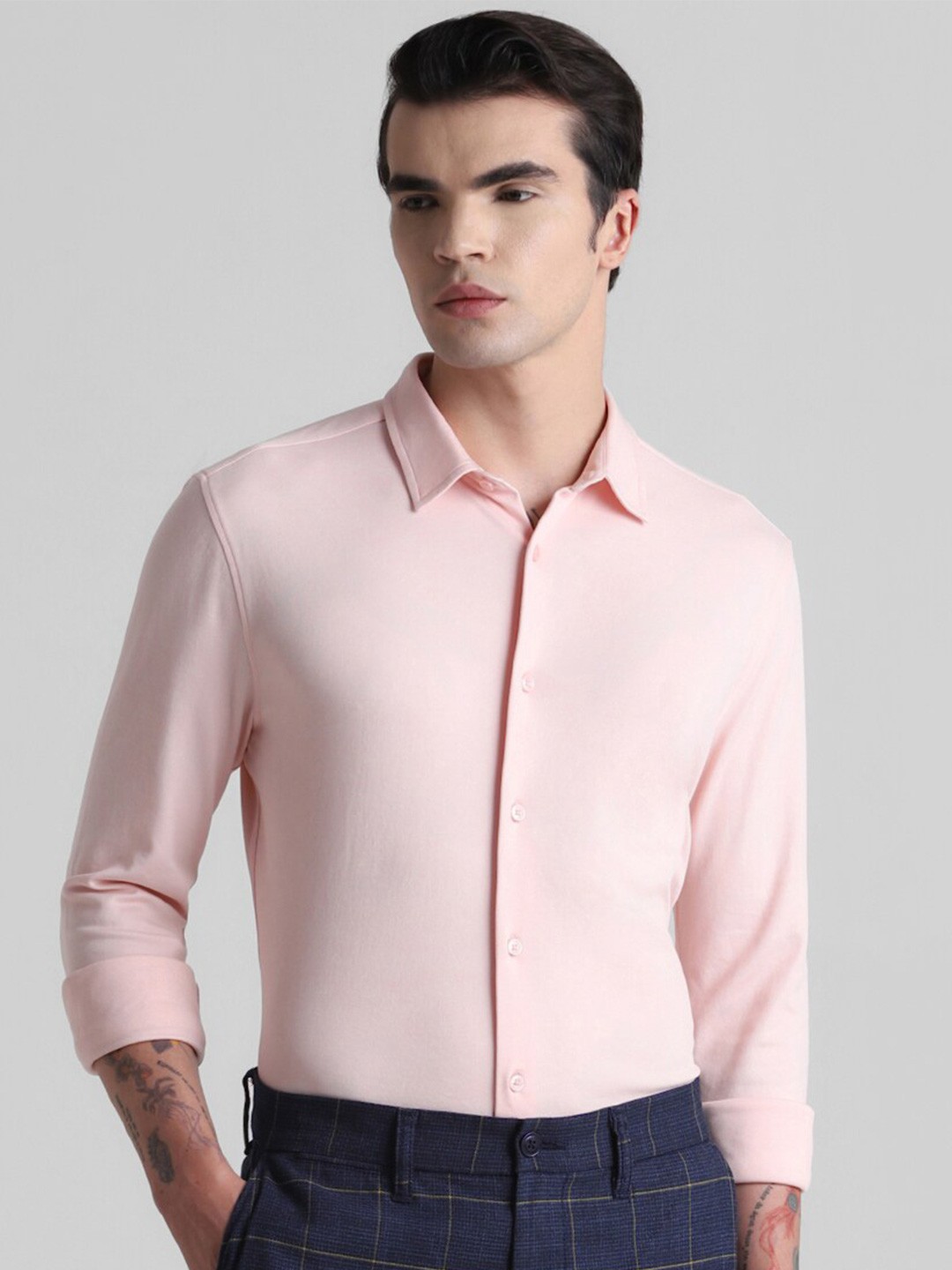 

Jack & Jones Spread Collar Long Sleeves Cotton Slim Fit Casual Shirt, Pink